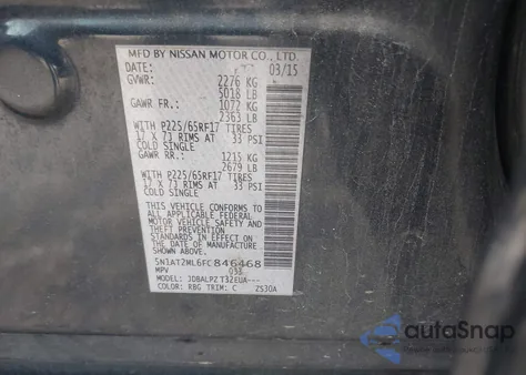 2015 Nissan Rogue S z USA, uszkodzony, nr VIN 5N1AT2ML6FC846468